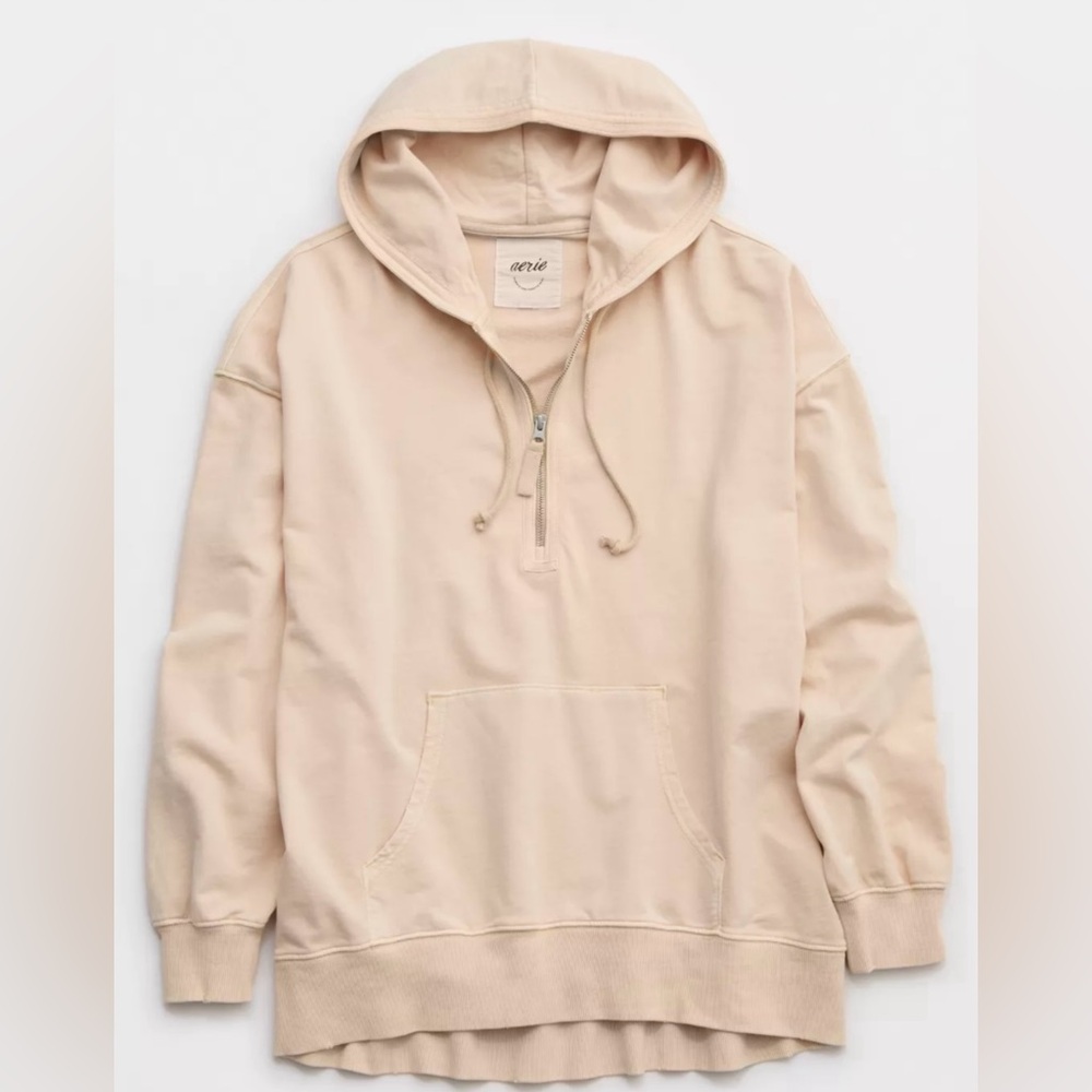 Aerie Oversized Quarter Zip Hoodie in Sandalwood AE Spring Pullover